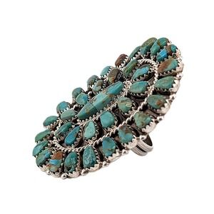 Handcrafted Navajo Cluster Ring Size 7 3/4 Women's Signed Boho Jewelry **